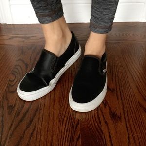 Black and White Leather Slip-On Vans